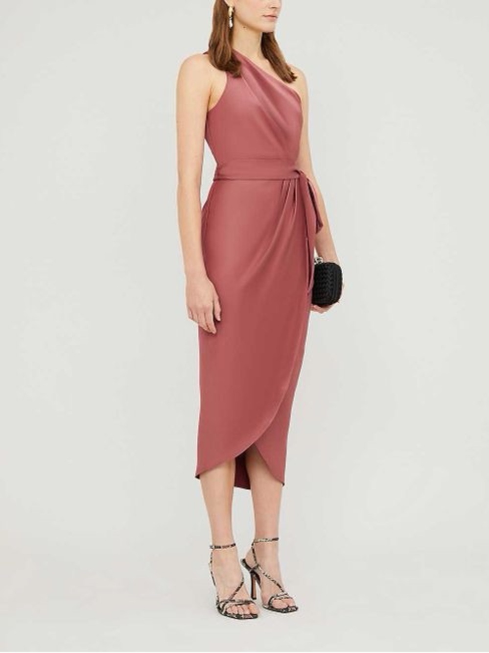 Ted Baker Gabie One Shoulder Satin-Crepe Midi Dress Pink Rose size 4 Wedding